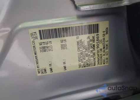 2014 Nissan Maxima 3.5 Sv from USA, damaged, VIN 1N4AA5AP3EC905869